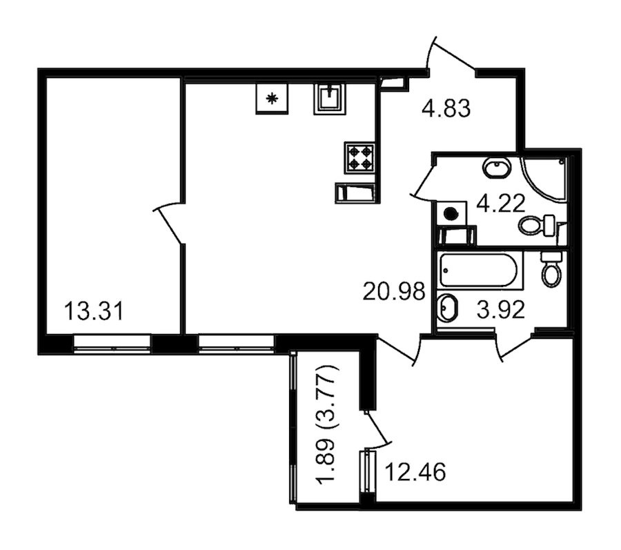 2-комнатная квартира 59.72 м², 13/14 эт., ЖК «Чёрная речка»